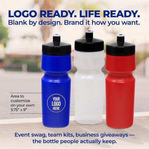 Rolling Sands USA Made Reusable 24 oz Sports Water Bottles, 3 Pack, BPA-Free, Easy Open Pull-Top, Fits Most Bike Cages, Dishwasher Safe, Lightweight - for Kids to Adults, Clear Frost