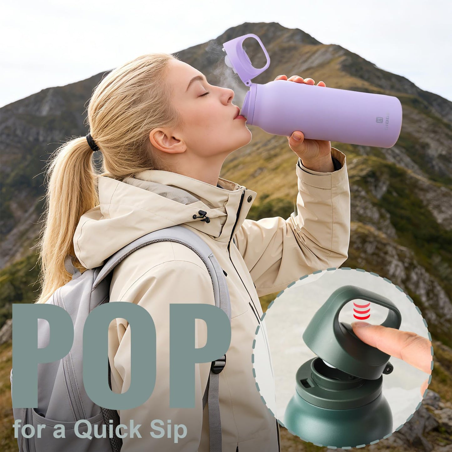 Insulated Thermo Water Bottle with Handle 20oz Stainless Steel Water Bottle Metal Water Flask Water Bottle for Hot and Cold Drink for Hiking, Workout, Gym, Travel (Purple, 600ml)