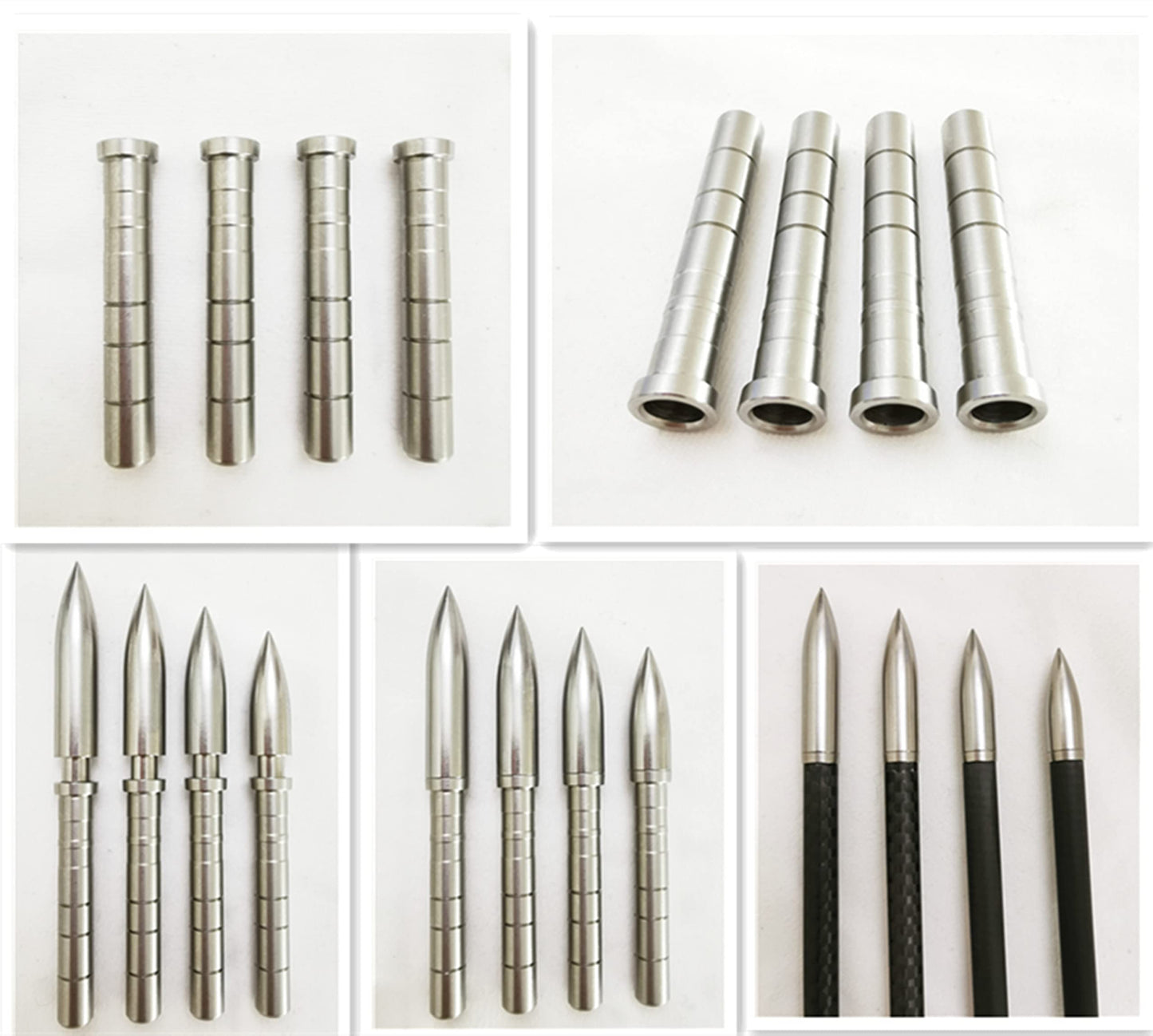 ZOEKO Stainless-Steel Arrow Inserts Suitable for ID .204" .244" Carbon Arrows, Suitable for 5/16" Field Points, Cuttable from 35-200 Grain (A Dozen)