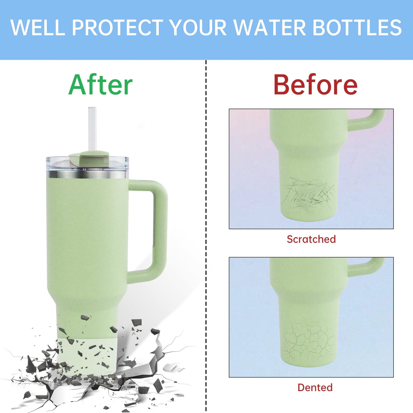 Turmaster 1Pcs Silicone Boot for Stanley 40 oz Quencher Tumbler, Silicone Cups Sleeve for Stanley IceFlow 20oz 30oz, Stanley Cup Accessories, Protective Cover for Water Bottle Bottom(Clear)