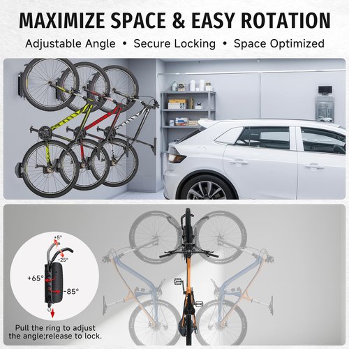 BYHUME Bike Rack Garage,Bike Wall Mount, 150° Swivel & Space-Saving Vertical Bike Hangers for Storage, Sturdy Bike Stand Holds Up to 66lbs, Easy to Install, 2 Pack