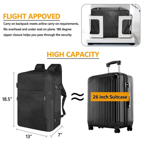 SUOCO Travel Backpack with Vacuum Bag, 60L Seal Compression Air Vac Back Pack with Travel Hand Pump, Carry On Suitcase Luggage Flight Approved for Men Women Personal Item, Black