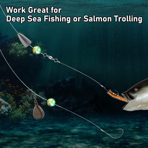 Dr.Fish 10 Pack LED Fishing Lures Deep Drop Lights Glow in Dark Fishing Beads Stopper Underwater Flasher Lights Bass Halibut Walleye Lures Attractant
