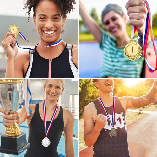 Geepen 12PCS Gold Silver Bronze Award Medals, Kids Reward Medal Winner Medals Gold Prizes Gold Medal with Neck Ribbons for Sports, Competitions