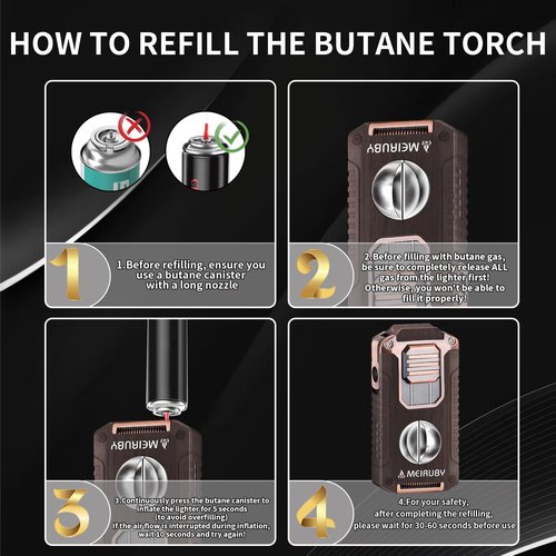 MEIRUBY 5-in-1 Butane Torch Lighter, Refillable Jet Flame Lighter with V-Cutter, Punch, Holder and Draw Tool, Multi-Functional Accessories Gift for Men, Dad, Husband, Friend