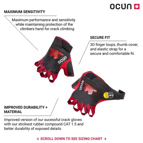 Ocun Crack Gloves Pro for Advanced Rock & Crack Climbing, Lightweight Protective Outdoor Recreation Gloves, Large