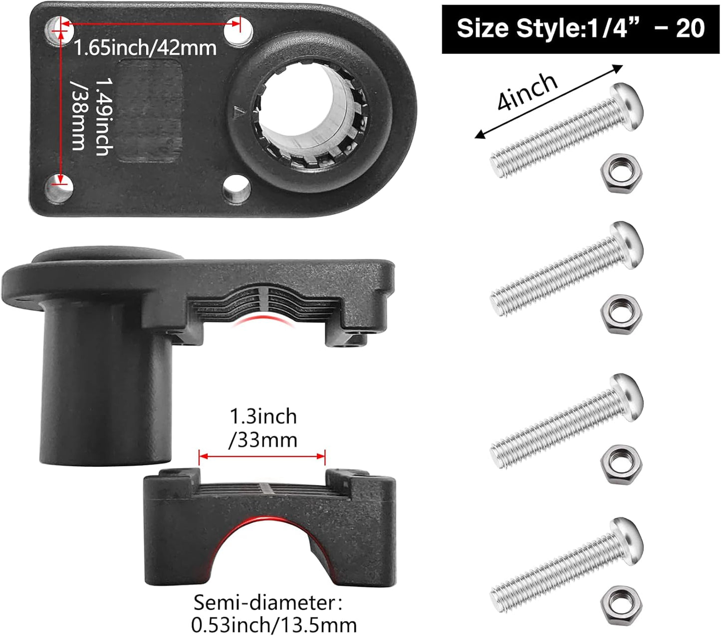 2PCS Rod Holder Rail Mount, Fits 1-1/4" Square & 7/8" to 1" Round Rails, No-Drill Fishing Rod Holder Base