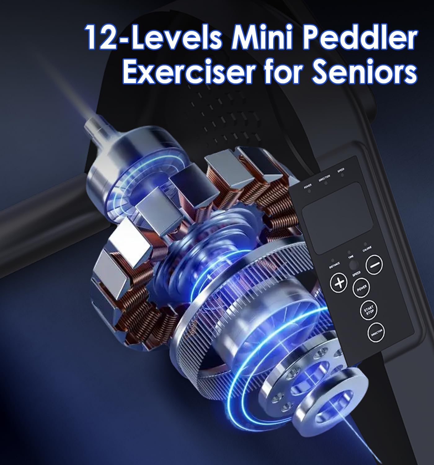 Under Desk Bike Pedal Exerciser for Seniors, 12-Level Electric Mini Exercise Bike with LCD, Quiet Motorized Arm & Leg Pedaler for Seniors at Home, Black