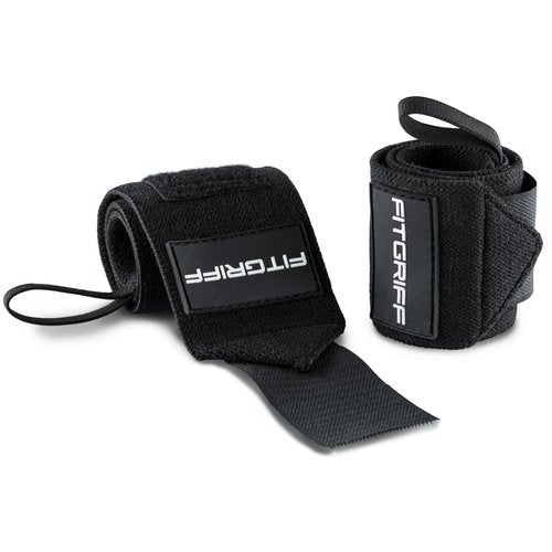 Fitgriff® Wrist Wraps for Weightlifting (18") Heavy-Duty Support for Gym, Bench Press, and Pushups (1 Pair) - for Men and Women (Black)