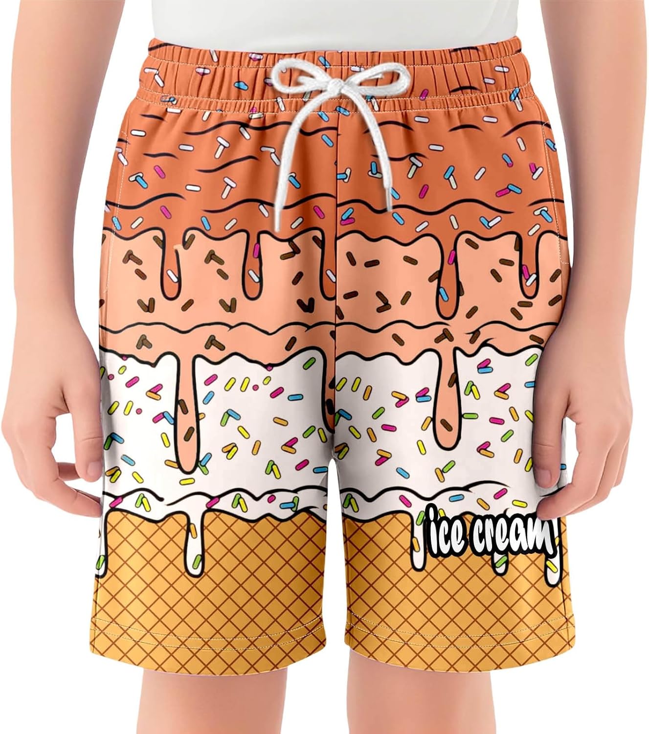 Ice Cream Boy Baseball Shorts Waffle Or Cone Preppy Shorts,Kids Youth Ice Cream Drip Track Short Pants
