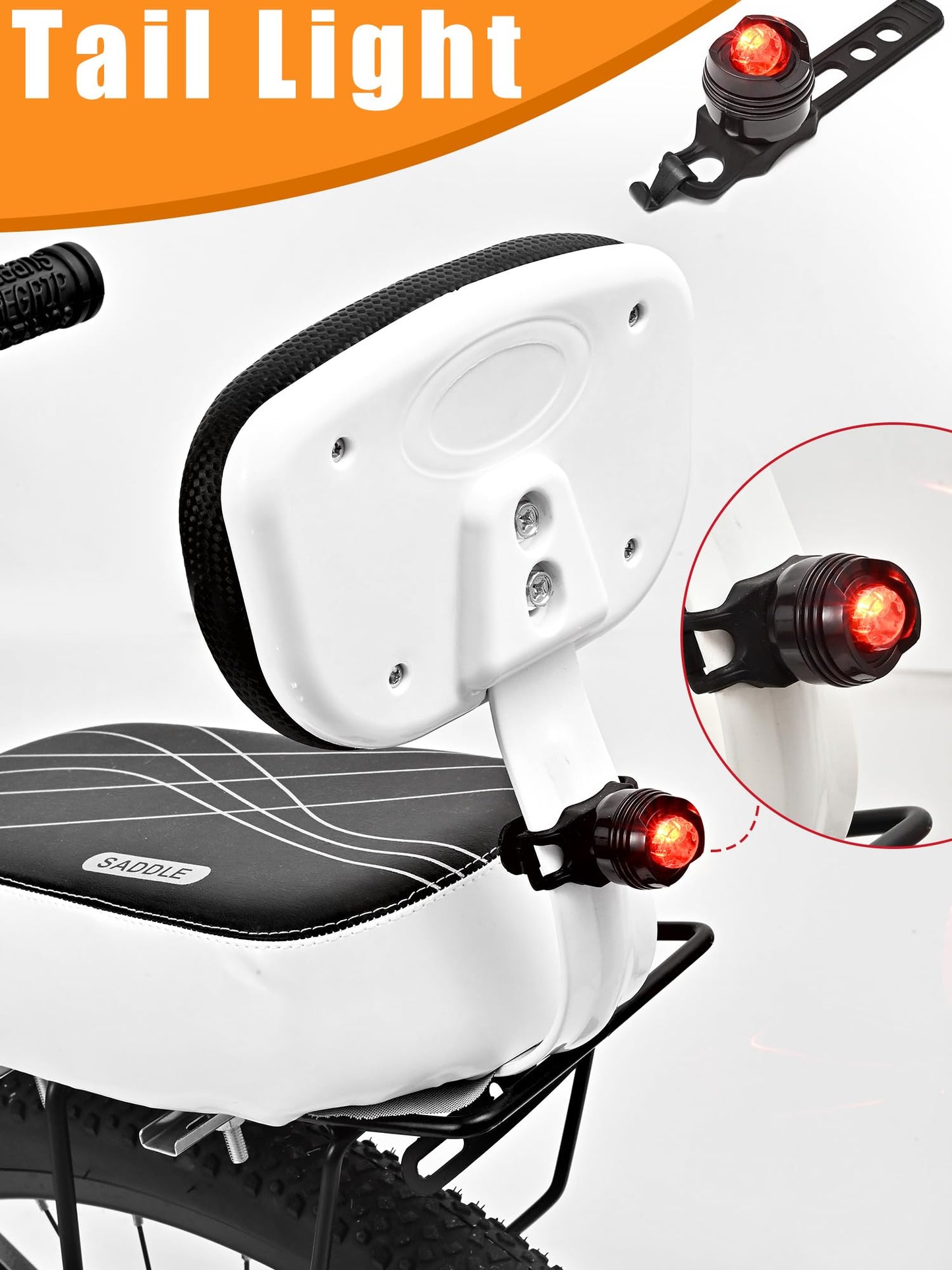 Kids Bike Seat Child Bike Rear Seat Bike Back Seat with Backrest Child Bicycle Rear Seat Bicycle Rear Seat Cushion Safety Armrest Handrail Feet Pedals Kids Bike Seat Carrier for Over 5 Years Old