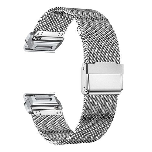 FUKUZL 22mm 26mm QuickFit Milanese Metal Strap For Garmin EPIX GEN2 Fenix7 7X Solar/6X 6XPro 5XPlus Forerunner 955 Enduro 2 Watchband(Silver,QuickFit 22mm)