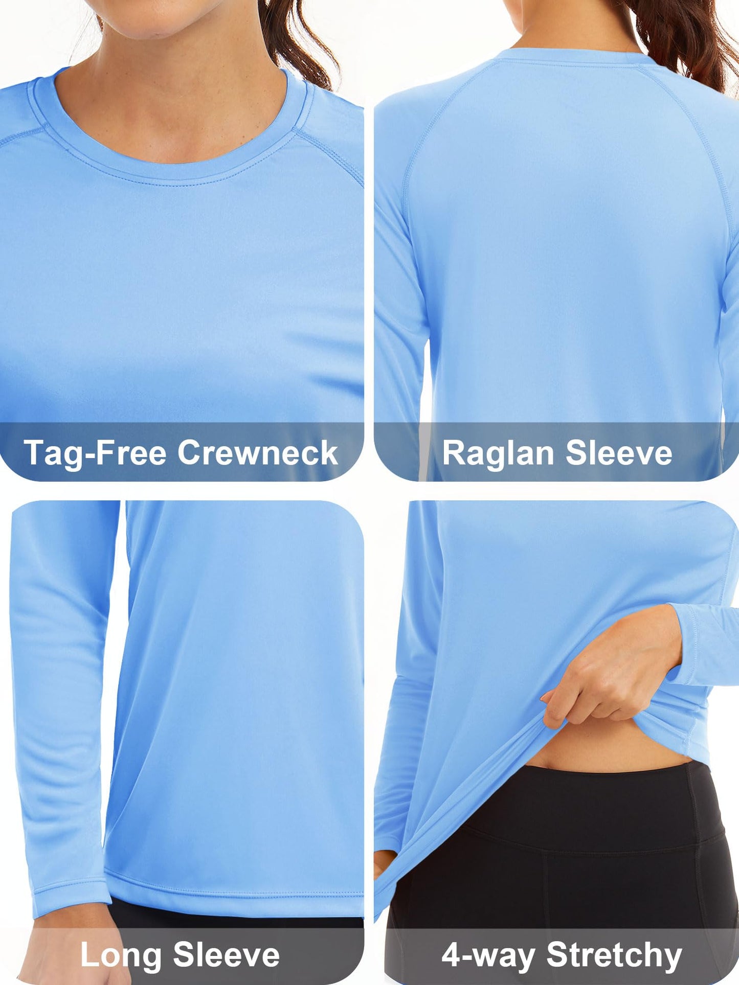 MAGCOMSEN Women's UPF 50+ SPF Swim Shirt, Long Sleeve Rash Guard, Running Top - Blue