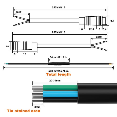 baluoqi Electric Bike Extension Cable Connector -3Pin, Waterproof, Perfect as Ebike Battery Connector