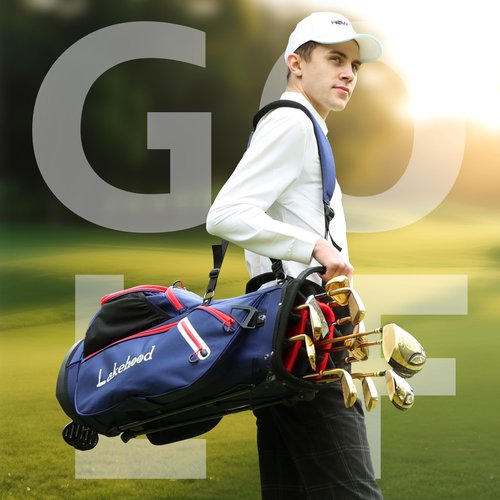 Lakehood Golf Stand Bag, 14 Way Golf Bag with Dual Strap, Lightweight&Durable Design, Rain Hood, Ergonomic Comfort - Ideal for Golfers of All Levels, Perfect for Practice or Tournament Play (Blue)
