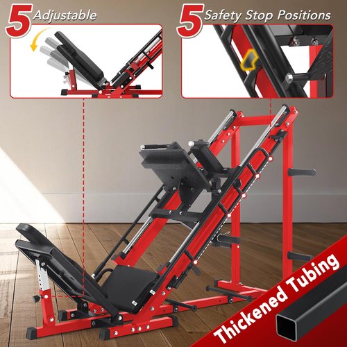 GAOMON Leg Press Hack Squat Machine Combo, Professional Leg Press Machines for Home Gym, Specialty Leg Press Machine for Full Lower Body Workout with Linear Bearing and Calf Block, Red
