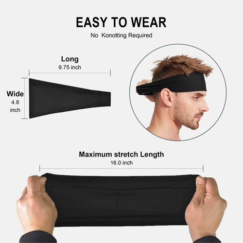 VIMPEP Tenacious Sports Headbands for Men Non Silp Soft Feeling Sweatband Workout Headband for Running,Cycling,Basketball,Tennis,Yoga Fitness Stretchy Quick-Dry Hairband for Unisex 3 Pack Black