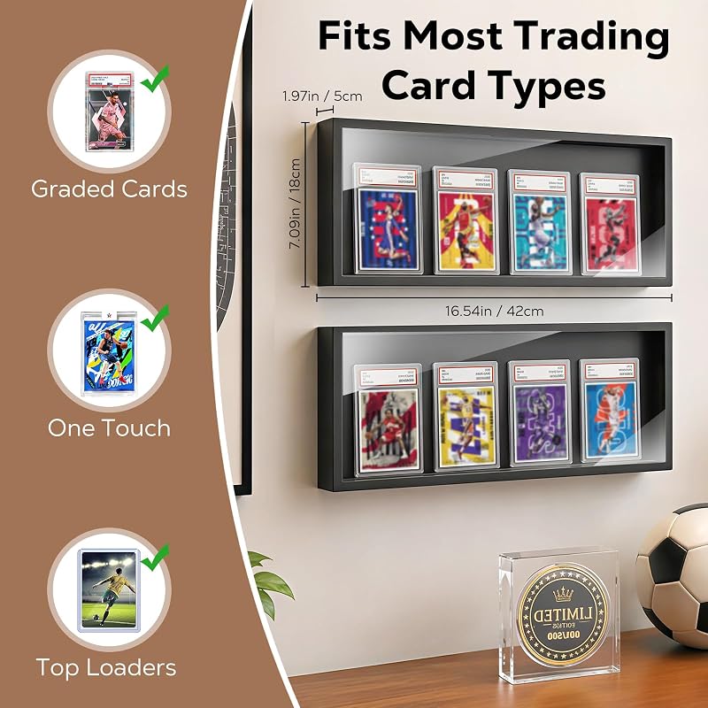 MoKo Card Display Case 3-Pack Wall Mount for 12 Graded Cards — Black
