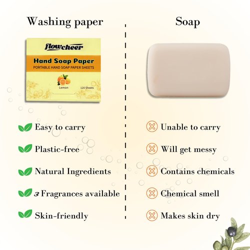 flowcheer Paper Soap Sheets For Hand Washing - (360 Sheets) Coconut, Blueberry, Lemon Scents Portable Travel Soap Sheets, Eco-Friendly, Dissolvable soap sheets for camping, travel, Hiking, Outdoor