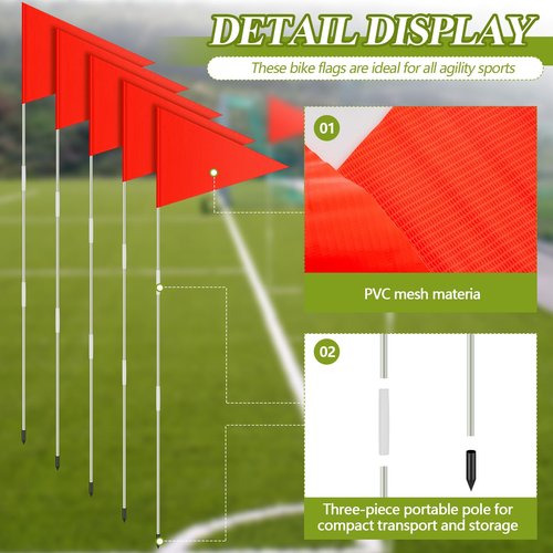 Fanfanwin 10 Pcs Soccer Corner Flags 70 Inch Portable Training Agility Poles Fiberglass Flag Pole for Outdoor Grass Fields Soccer Training
