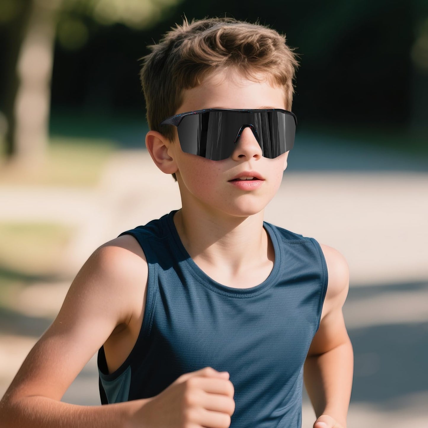 Ofwin Kids Sports Sunglasses for Boys Girls Polarized Youth Softball Baseball Sunglasses Cycling Running Age 5-15 Black Frame/Gray Lens