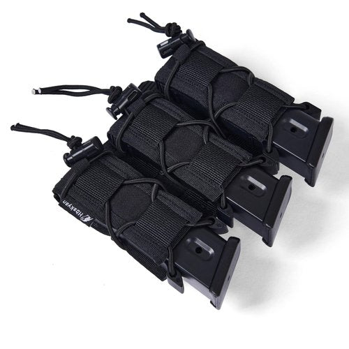 Triple Molle Tactical Pouch G Magazine Holder 9mm Mag Pouch,3 Magazine Holster for 9mm/.40 Calibers 45acp,Open-Top Magazine Pouches for Response Compatible Molle Belts (BLK)