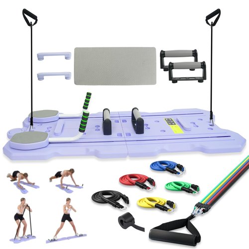 Pilates Board - Pilates Reformer Set, Multifunctional Portable and Foldable Pilates Reformers Machine for Home Workout, 5 in 1 Pilates Board with 150 Pound Tension Rope