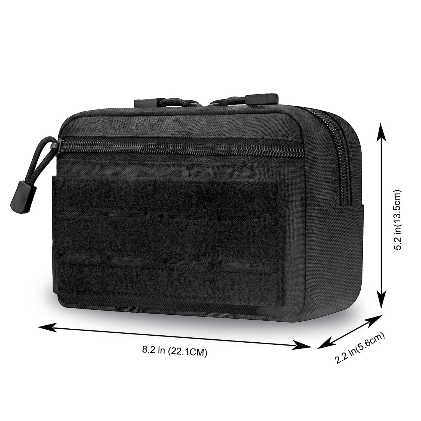 Tactical Molle Admin Pouch with 2 Keychains & US Flag Patch - Laser Cut EDC Modular Pouch for Outdoor, Survival, Daily Carry (Black)