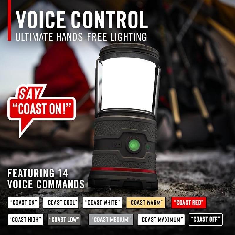 Coast EAL35R 1000 Lumen Voice-Controlled LED Lantern – Black (5 Modes, Power Bank, USB-C, IP54)