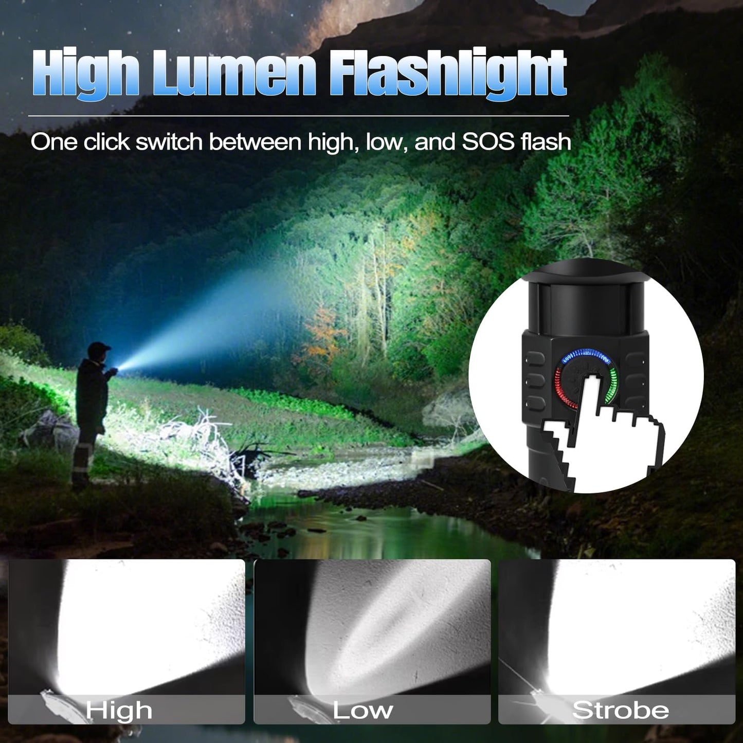 Puyinii LED Tactical Flashlight Rechargeable High Lumens 3 Modes 2 Pack