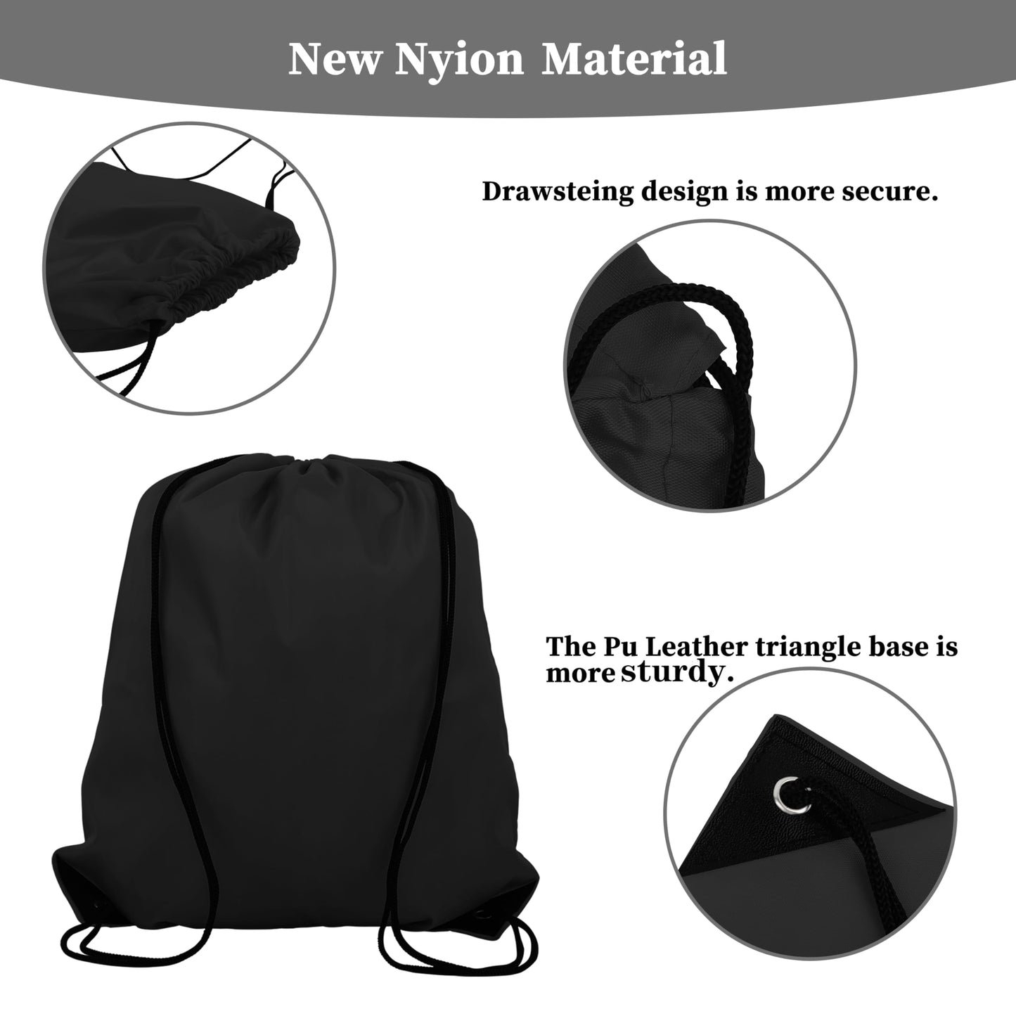 Topspeeder 10Pcs Black Drawstring Backpack Bags Sack Pack Cinch Tote Sport Bulk Storage Polyester Bag for Gym Traveling