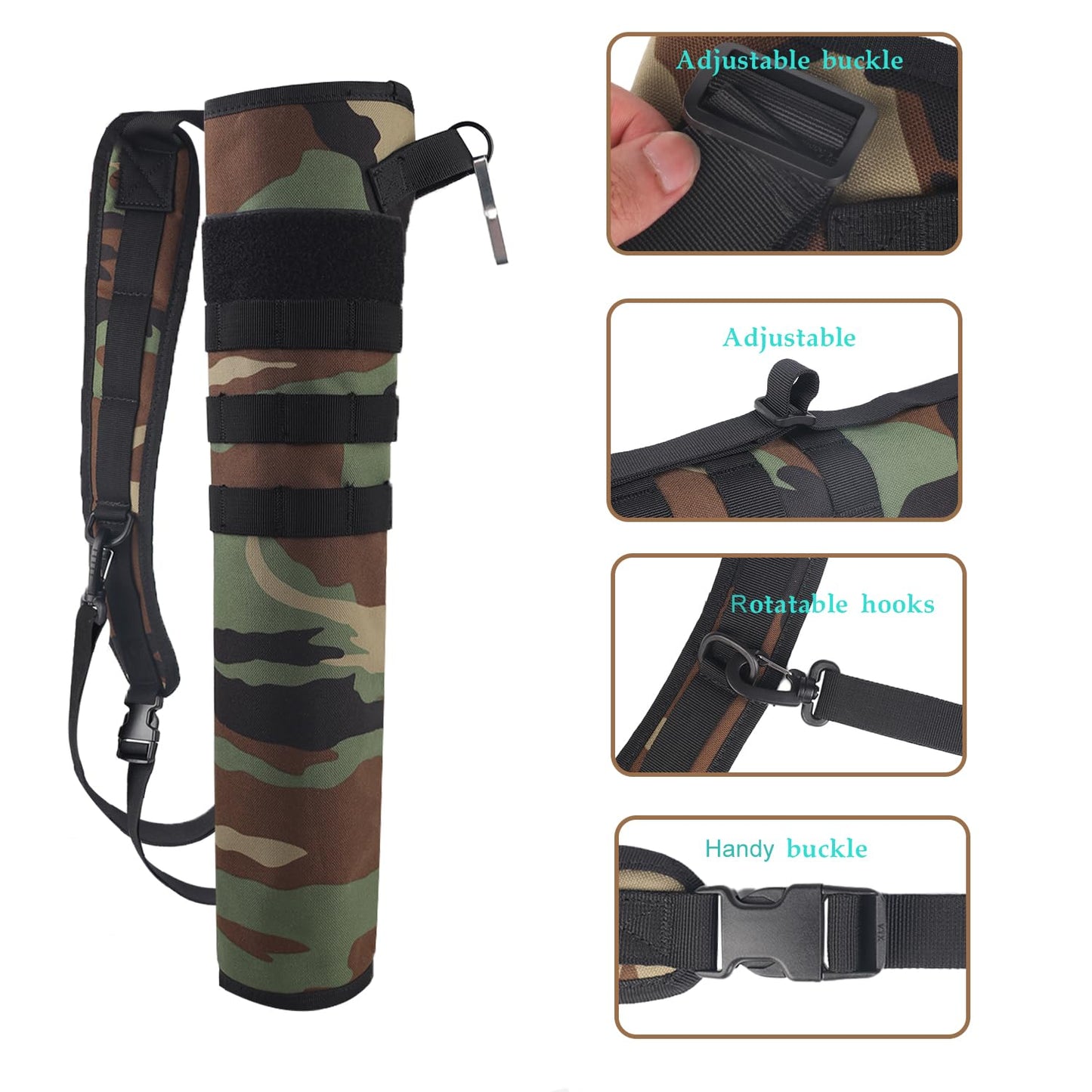 KRATARC Archery Lightweight Back Arrow Quiver Dual Use Foldable Compact Hip Arrows Bag with Molle System Hanged for Target Shooting (Woodland - Diameter 4'')