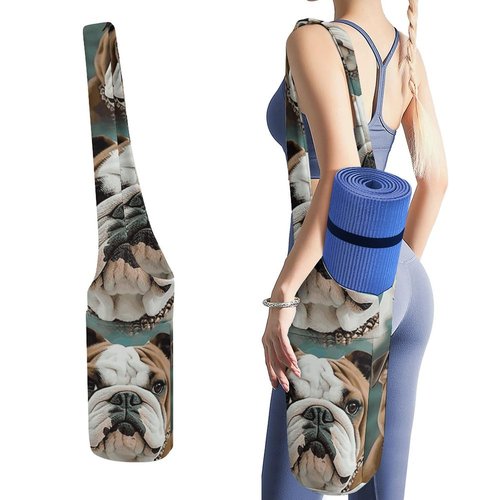 NWTRJ Funny English Bulldog Yoga Mat Bag Long Tote Yoga Bag with Large Side Pocket Yoga Mat Carrier Fit Most Size Mats
