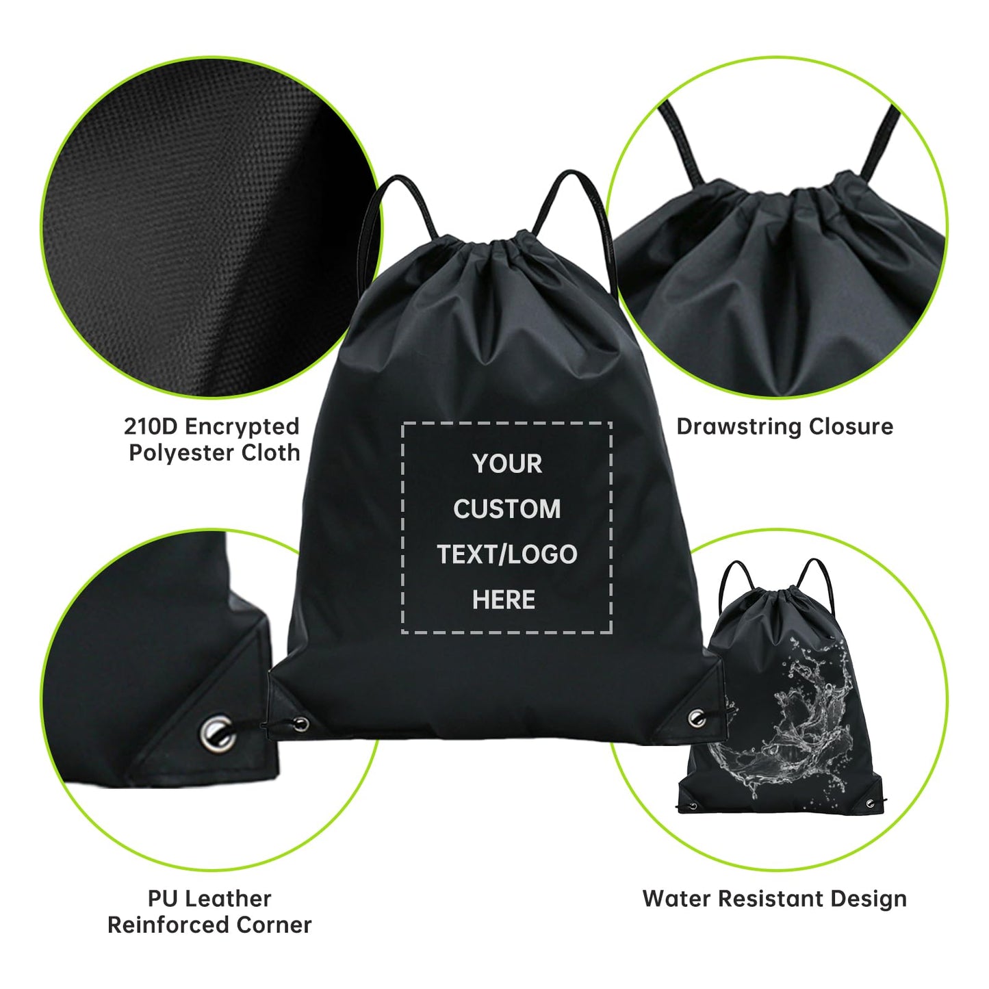 JEOHLORY Custom Drawstring Backpacks bags 10/50/100/200Pack,Promotional Items With Your Logo, bulk personalized Logo Text,Great for Travelling, Gym and for Everyday Use