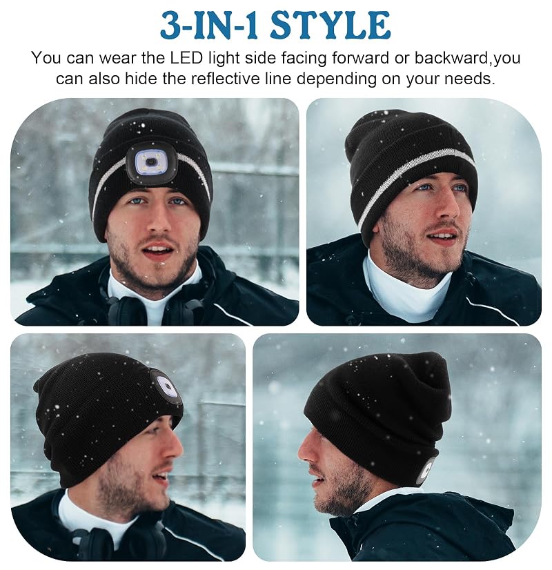 MELASA Reflective Stripe Beanie with LED Light - Fluorescent Yellow