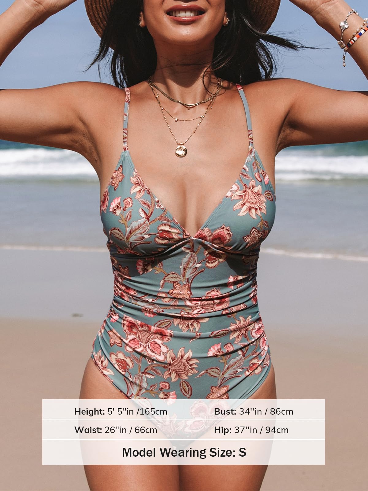 CUPSHE Women's One Piece Swimsuit Tummy Control Bathing Suit V Neck Swimwear M