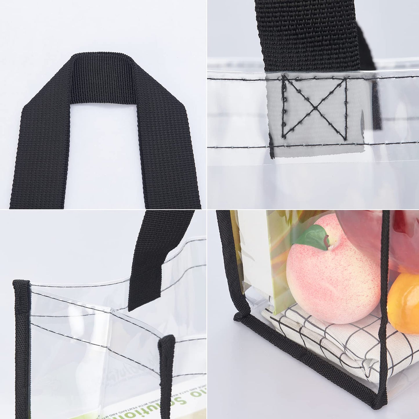 HAOGUAGUA 2-Pack Clear Tote Bag Stadium Approved 12x12x6, Transparent See Through Clear Tote Bag for Work, Sports Games, Concerts, Beach (Black)