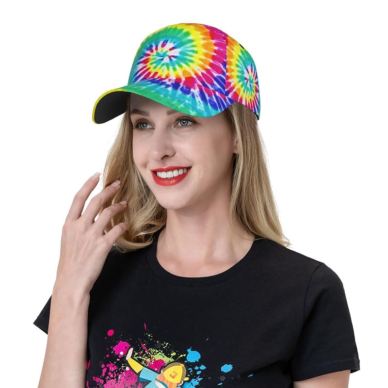 Tie Dye Rainbow Baseball Cap - Adjustable Snapback Trucker Hat