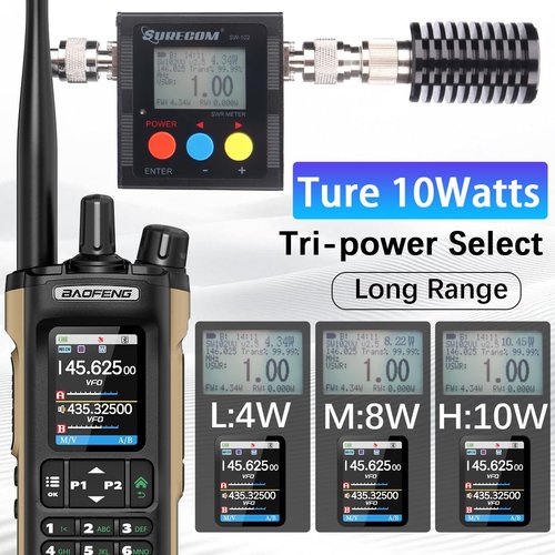 Ham Radio BAOFENG Radio UV32 Handheld 10W Rechargeable Walkie Talkies Long Range UV-32 5RM Two Way Radio NOAA Weather Radio with GPS,APP Programming Copy Frequency 2500mAh Battery USB-C Charging