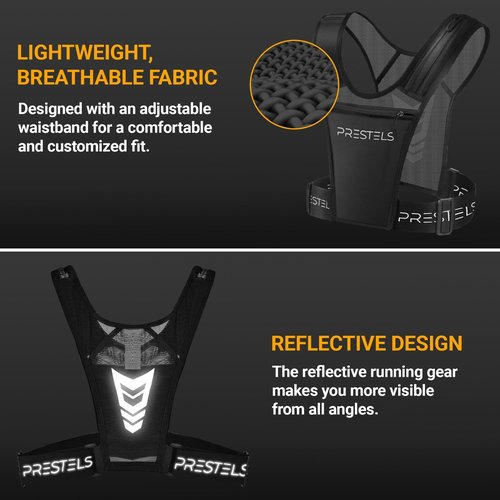 PRESTELS Running Vest Phone Holder - Reflective Running Vest for Men & Women - Adjustable & Breathable Design - Best Chest Pack Gear with Multiple Pockets for Phone, Water Bottle & Other Accessories