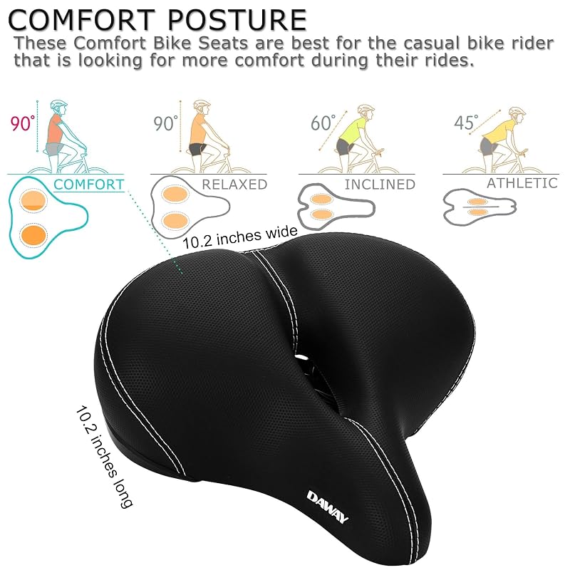 DAWAY C30 Comfortable Oversized Bike Seat - Extra Wide Sattle with Memory Foam Cushion, Steel Springs, for Peloton & All Bikes - Outdoor (Variation: Outdoor Steel Springs)