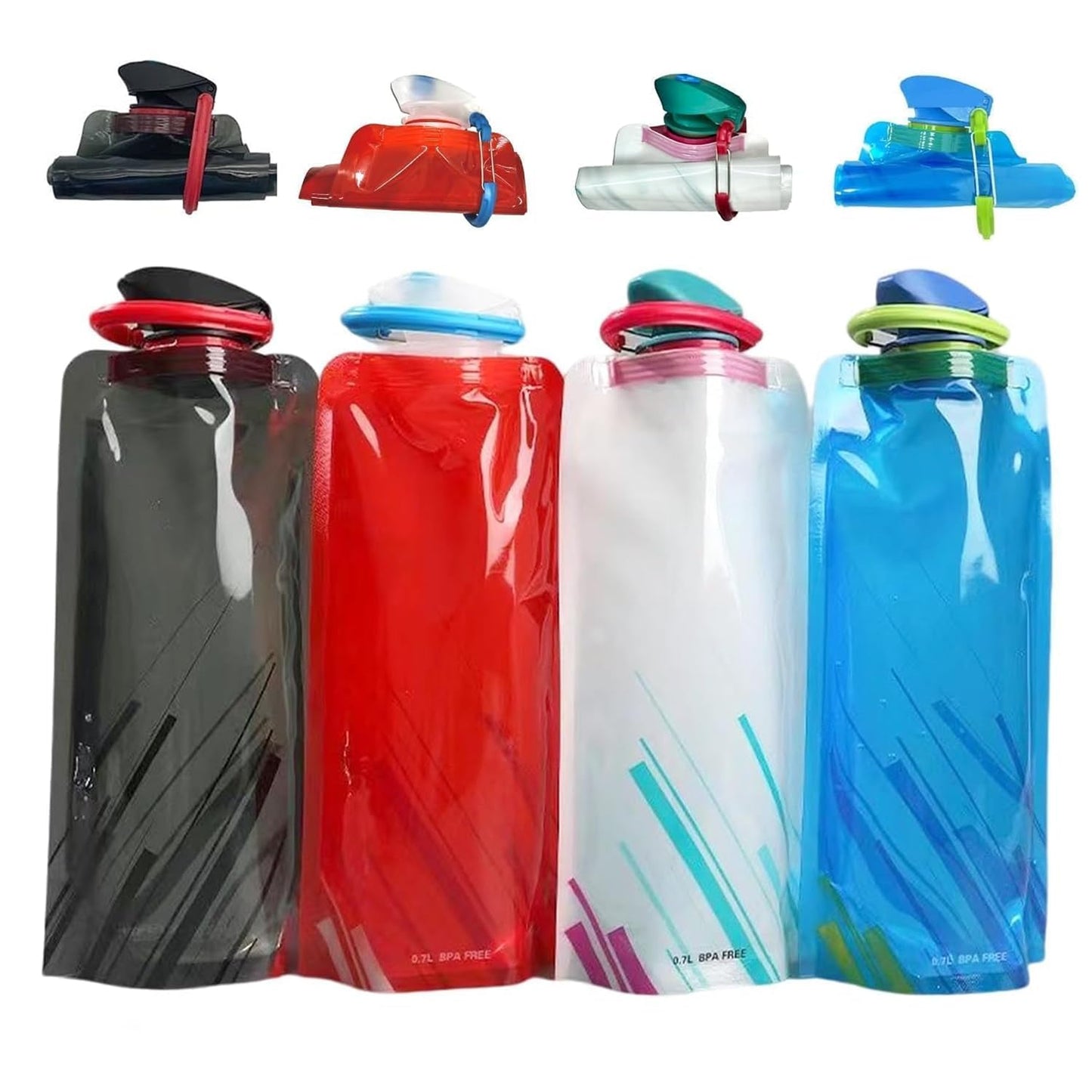 LuLuya 4 Pack Collapsible Water Bottles for Travel – 23oz Foldable Water Bottle with Carabiner,Leakproof BPA-Free Water Jup, Portable Reusable Water Bottle for Hiking,Sports,Camping,Biking