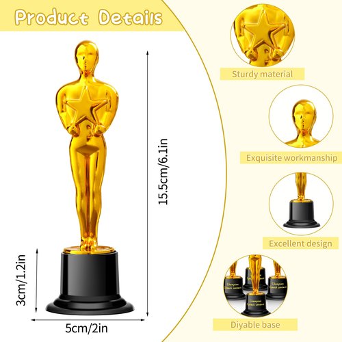 COJOSQC 6PCS Mini Plastic Trophy Award, Hollywood Theme Party Decorations, for contests and Parties Such as Dances, Golf, Movies, Employee Appreciation, Basketball Themes. Small Trophies.