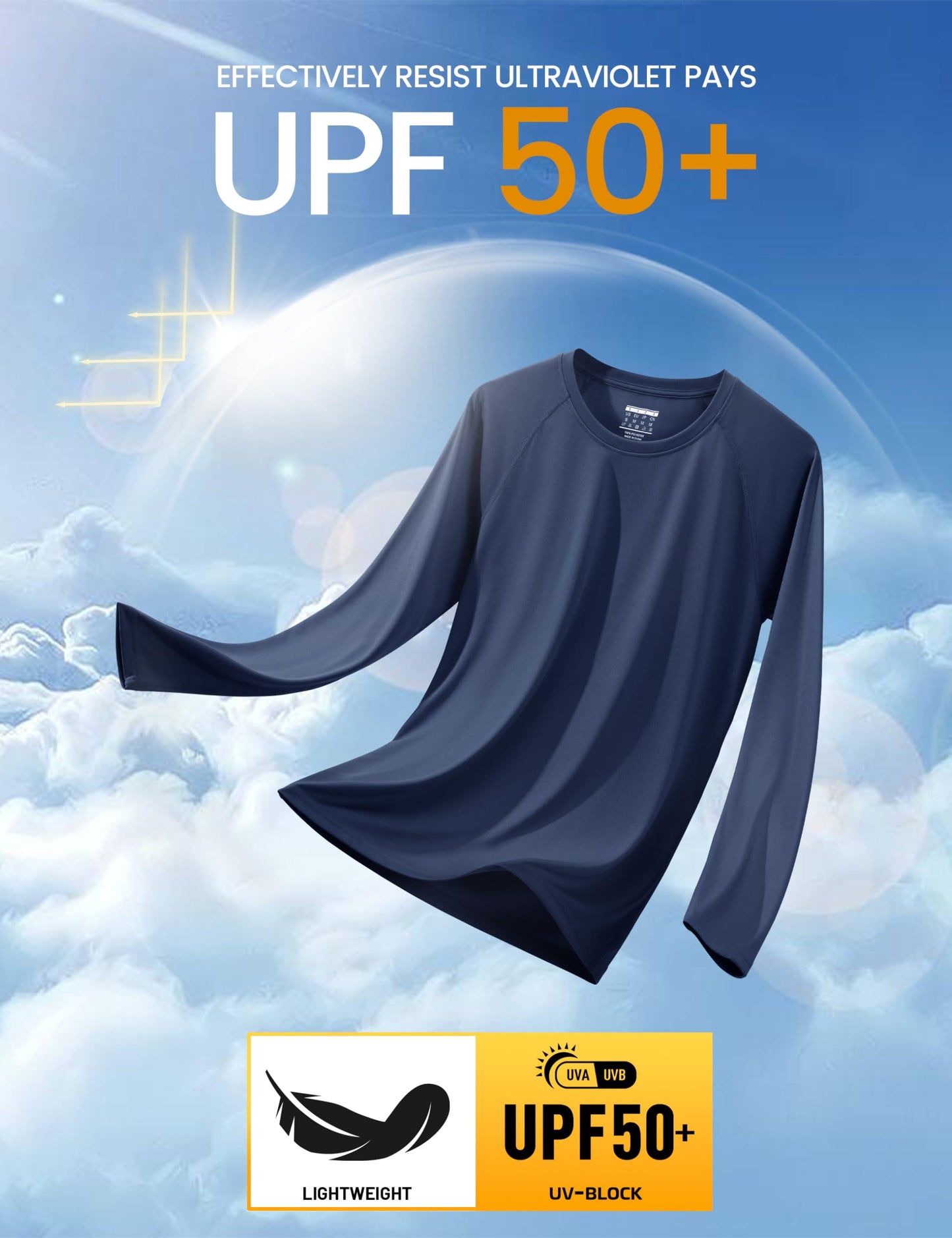 MAGCOMSEN Long Sleeve Rash Guard for Men - UPF50 Dry Fit Polyester UV Shirt, Navy, 3XL