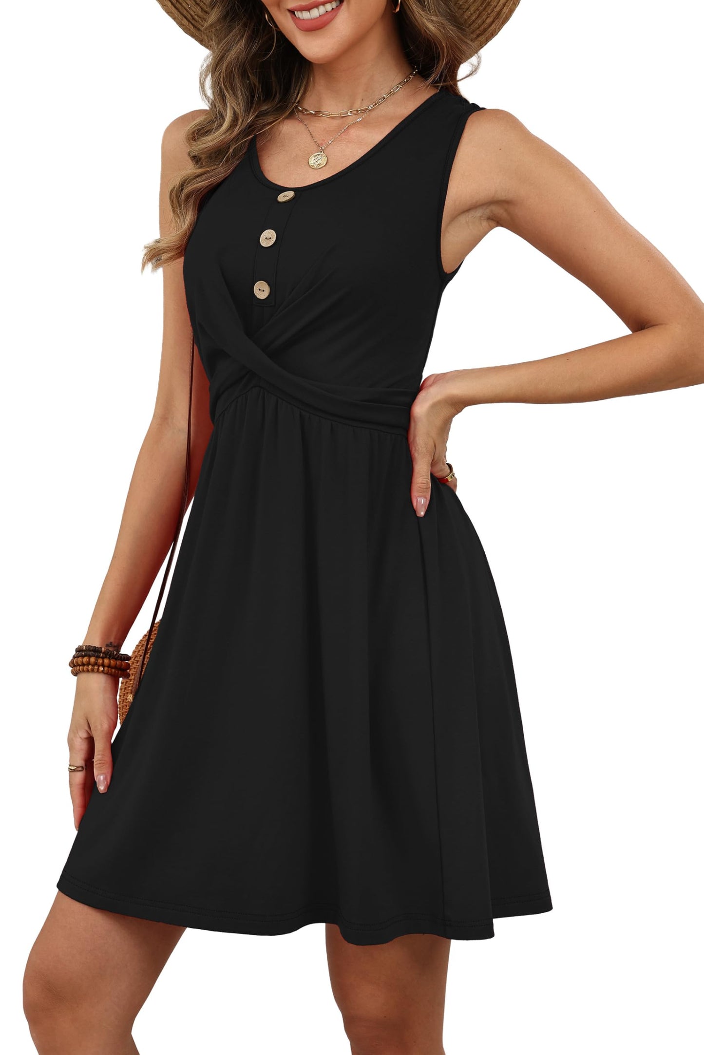OFEEFAN Womens Summer Dresses Black Dresses for Women Beach Fashion Babydoll Dress for Women Swimsuit Coverup Black Graduation Dress Sundress M