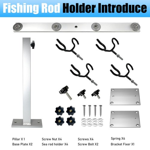 Aluminum Fishing Rod Holder for Boat,Fishing Boat Accessories with Replacement Mounting Plate,PVC Coated Steel Wire Fishing Pole Holders for Ship,Yacht,Adjustable Height(Silver)