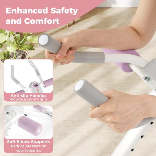 Goplus Adjustable Ab Trainer Machine, Foldable Ab Workout Equipment with Knee Protection, LCD Monitor, Home Gym Abdominal Trainer for Stomach Workout Core Strength Fitness (Pink+White)