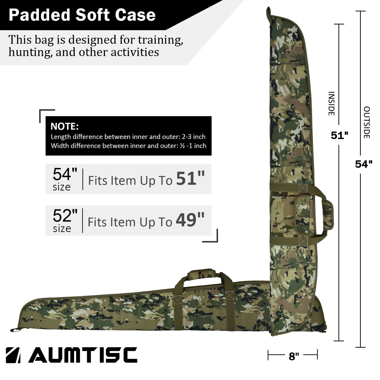 AUMTISC Soft Rifle Gun Case Bag, Padded Shotgun Carrying Case Bag for Rifles Hunting Shooting with Zippered Pocket (Camo, 54"-Fits Item Up To 51")