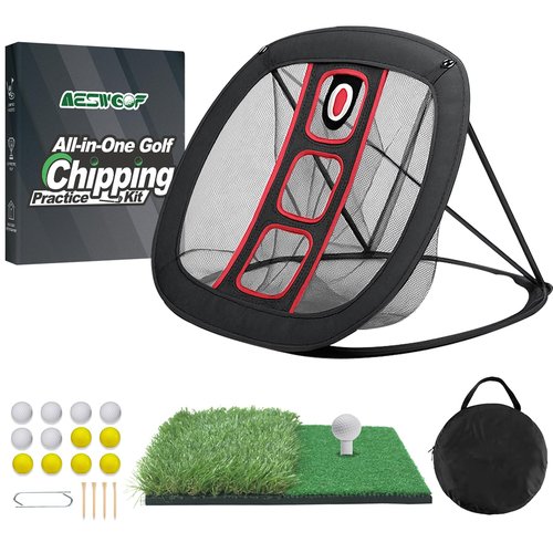 Golf Chipping Net Set with Mat & 12 Practice Balls – All-in-One Golf Training Kit – Portable, Easy Setup for Backyard & Indoor Use – Great Gift for Golfers, Kids, and Beginners