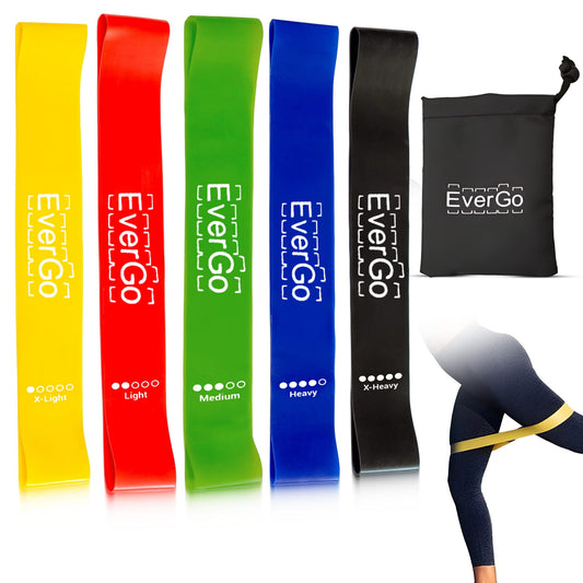 EverGo Resistance Bands Set of 5, Non-Slip Exercise Bands with Carrying Bag, 10-45 LBS Resistance Levels, Premium Latex
